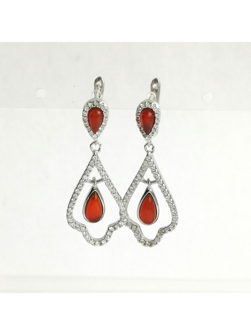 Sterling silver CZ Carnelian drop lever back earrings 🆕